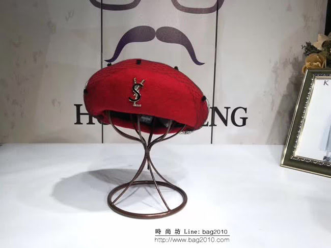 YSL聖羅蘭 專櫃代購款 時尚百搭網紗貝雷帽 LLWJ7457